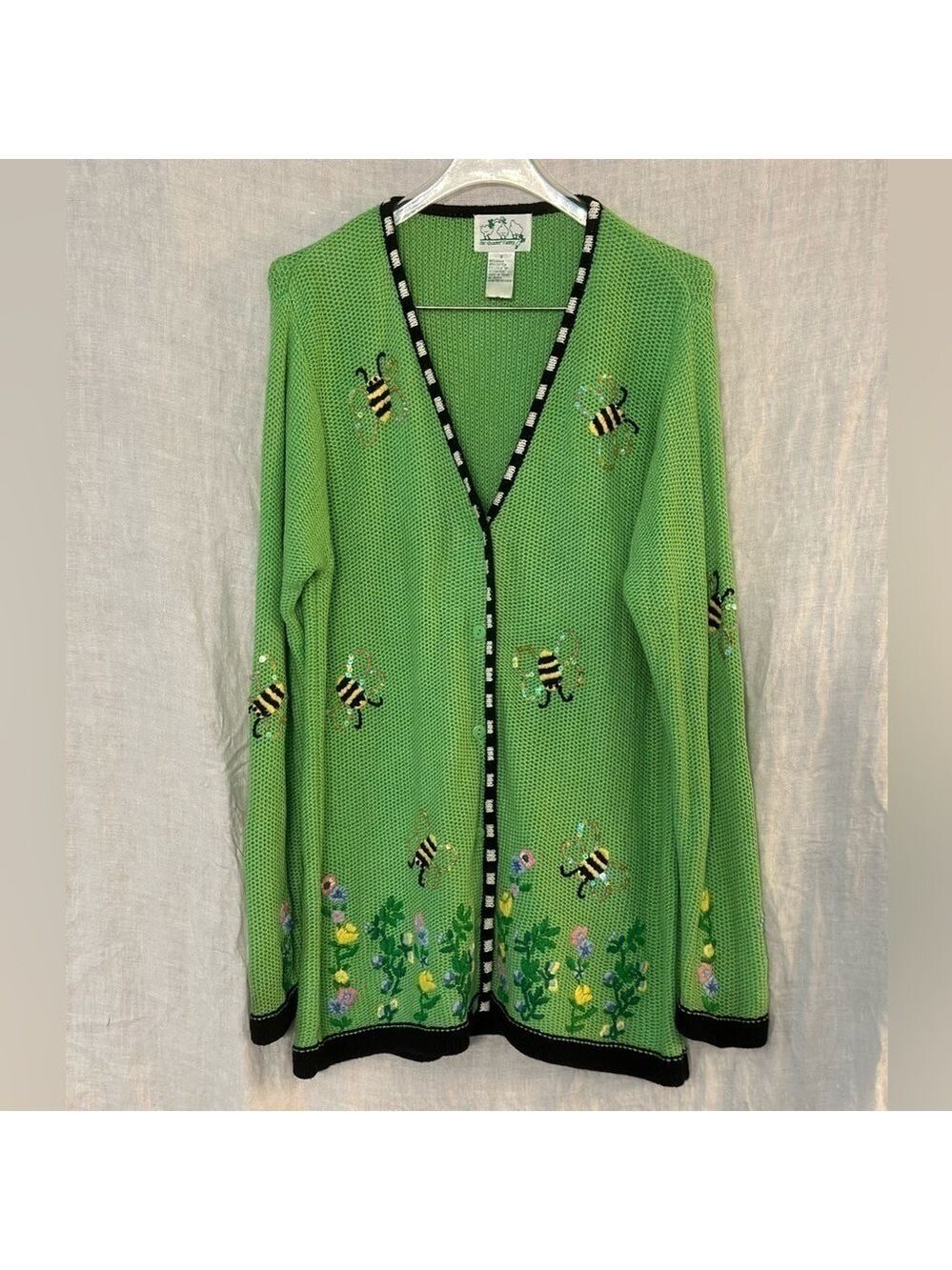 Quacker Factory BumbleBee Floral Cardigan full button front Sweater, Fits like L